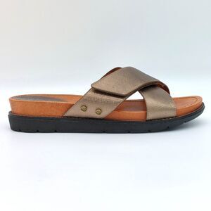 Nurture Strappy Crossover Sandals Sz 9.5M Metallic Gold Comfort Slide Adjustable